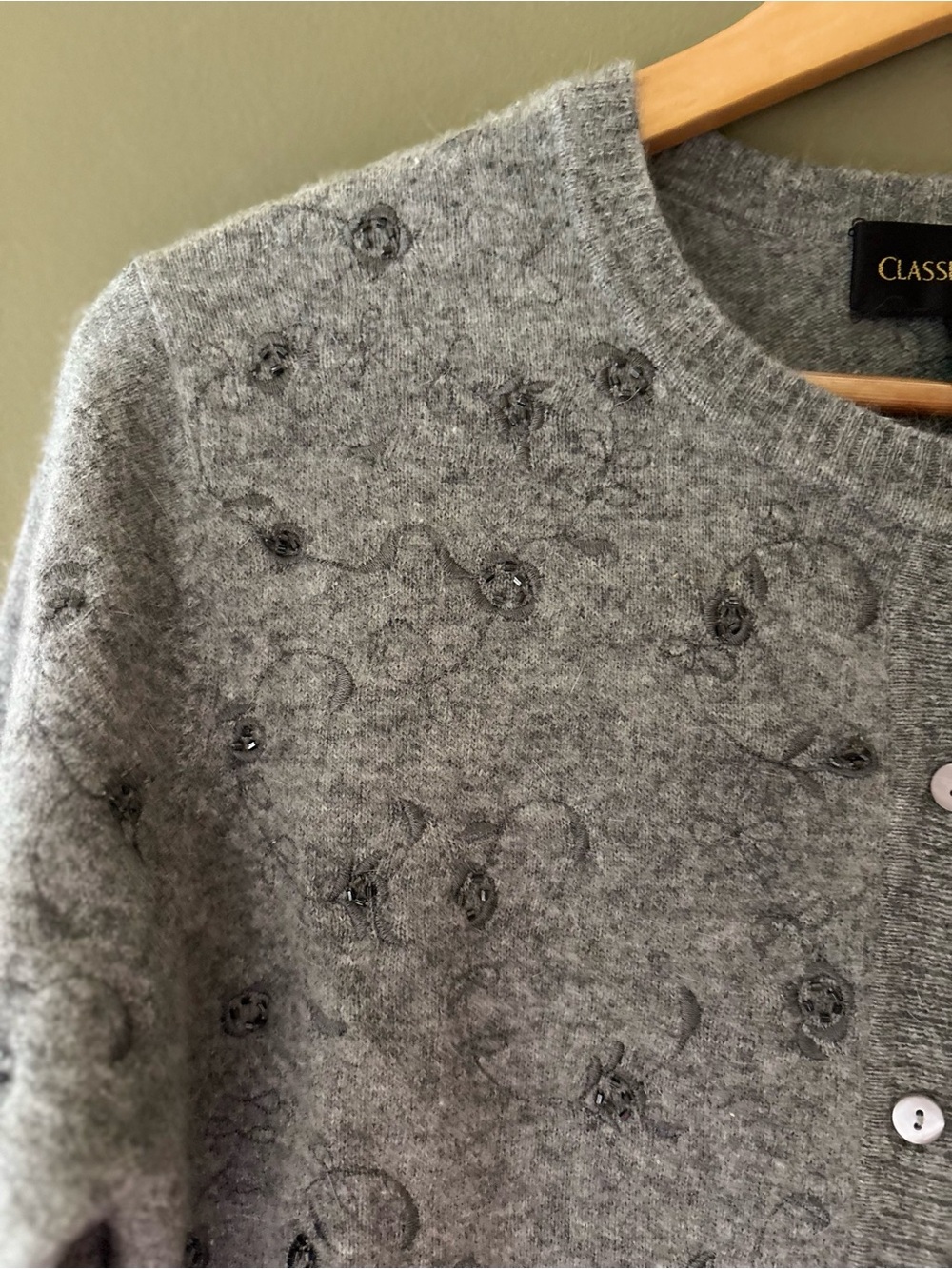 Two Piece Classiques Entier Embellished Lambswool Tank & Cardigan Sweater Sz L - Picture 5 of 14